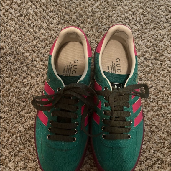 Adidas x Gucci Green and Pink Gazelle Sneakers